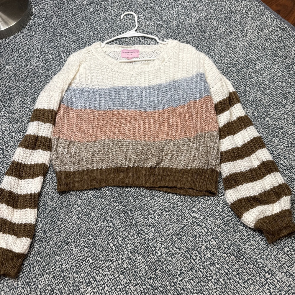 Sweet & Sinful Womens Large Chunky Wide Gauge Knit Sweater Multicolor